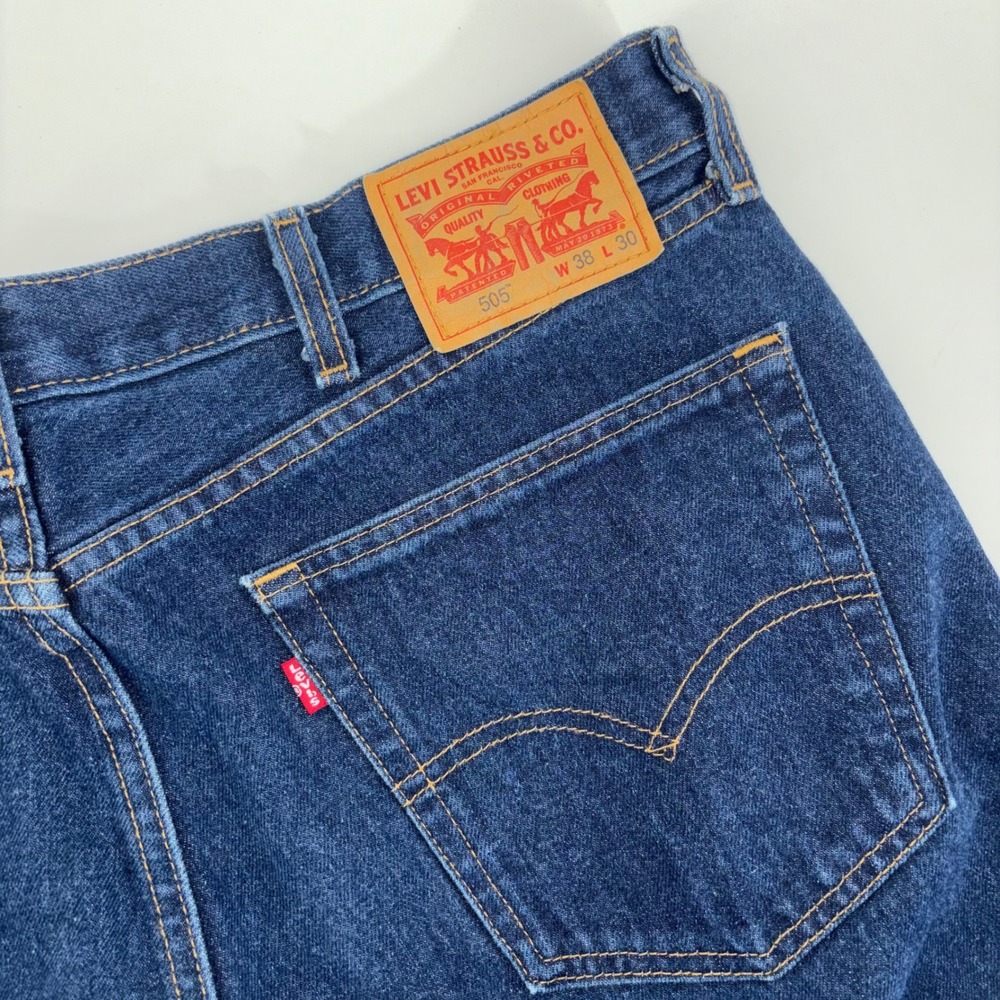 Levis 505 Regular Fit Straight Leg Jeans Dark Wash Mens 38x30 Indigo Denim